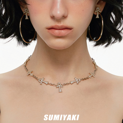 安卡满钻十字架项链轻奢锁骨链