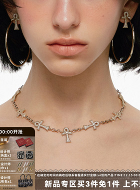 安卡满钻十字架项链轻奢锁骨链