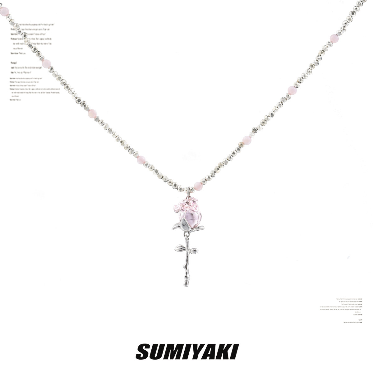 SUMIYAKI 玫瑰少女系列 春夏串珠拼色项链锁骨链女小众个性吊坠