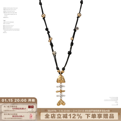 年年有鱼纳福项链复古串珠叠戴