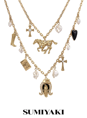 复古双层项链马术帽靴子锁骨链