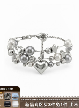 灰色珍珠三层叠戴手链百搭首饰