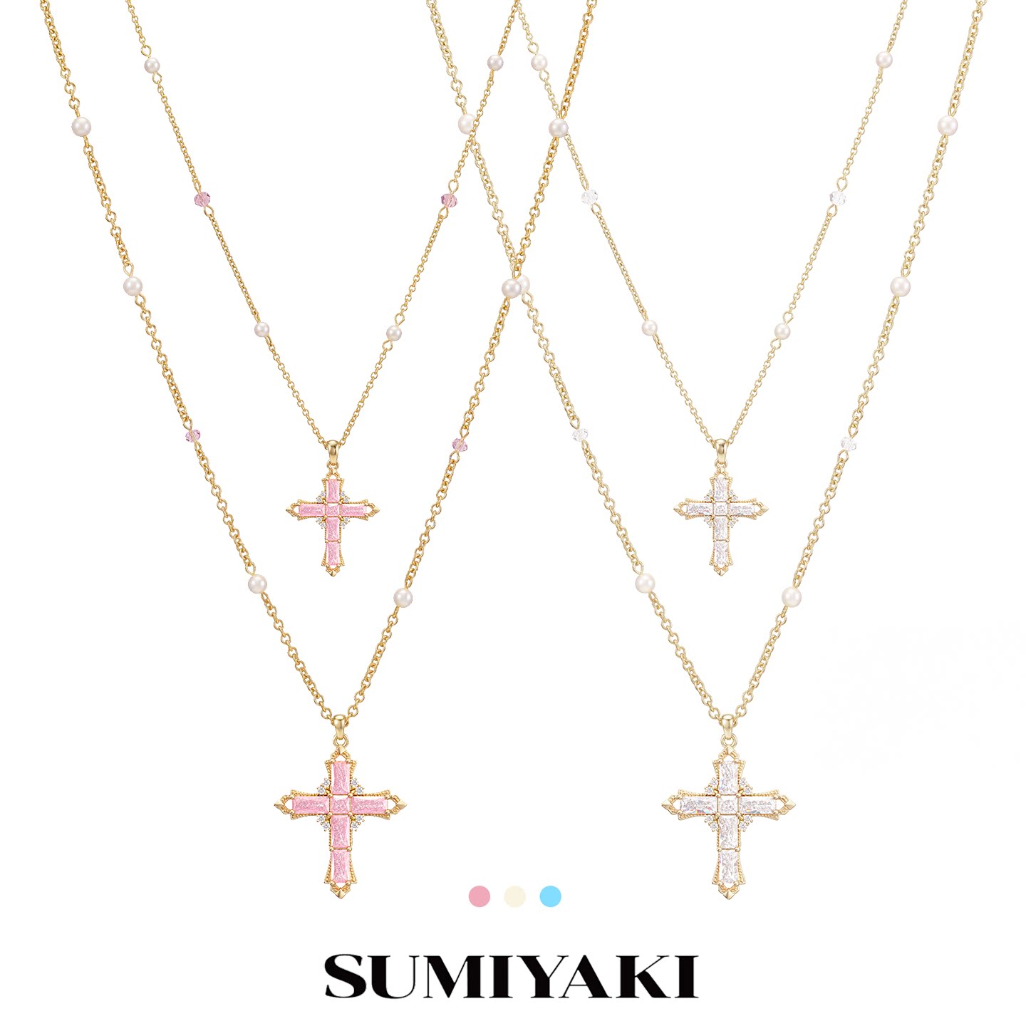 SUMIYAKI绮梦系列双层十字架珍珠项链锁骨链女款配饰吊坠2026新款图片