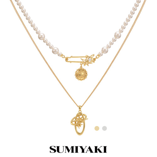 SUMIYAKI宿命系列复古珍珠项链女双层Y字链轻奢叠戴锁骨链新款