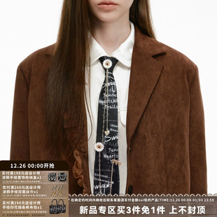 SUMIYAKI 手工定制黑色涂鸦金属雏菊小花链条免打领带高级感领结