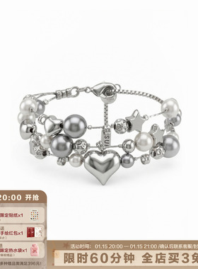 灰色珍珠三层叠戴手链百搭首饰