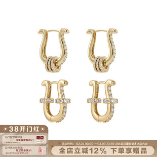 SUMIYAKI 马蹄扣系列轻奢镶钻耳环招财纳福转运珠耳扣复古U型耳圈