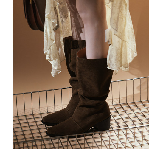 复古高跟中筒靴马丁靴