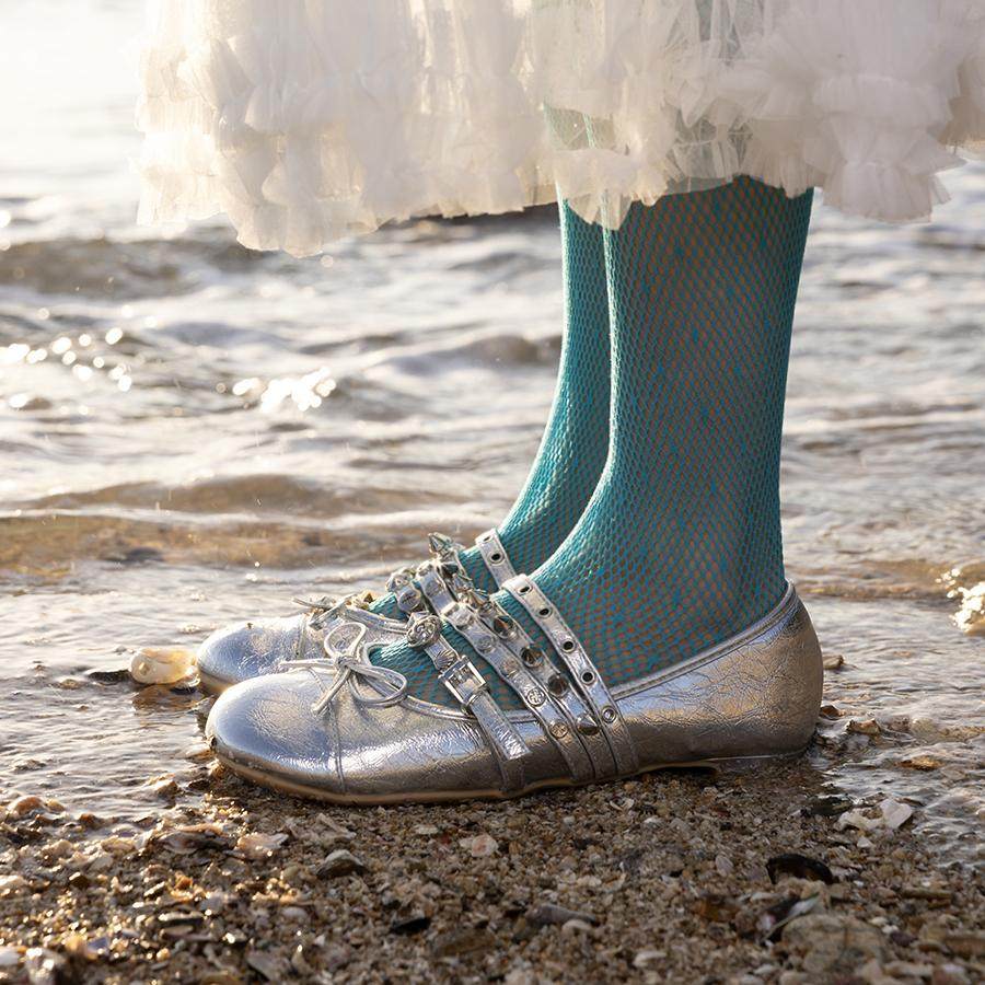 得足少女2025新品「趣多多」甜酷铆钉银色芭蕾鞋平底玛丽珍鞋,女鞋,浅口单鞋,淘宝优惠券,粉丝福利购,淘宝优惠卷