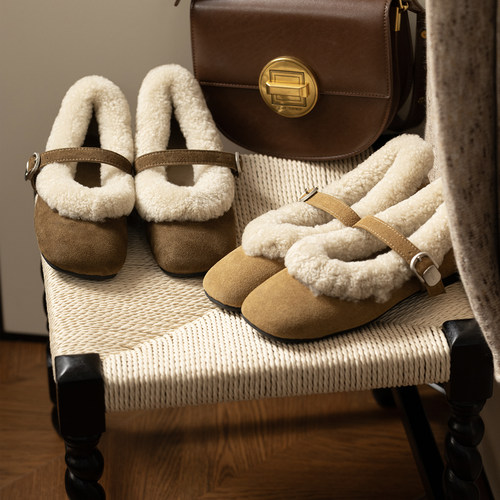 羊羔毛软底加绒单鞋女