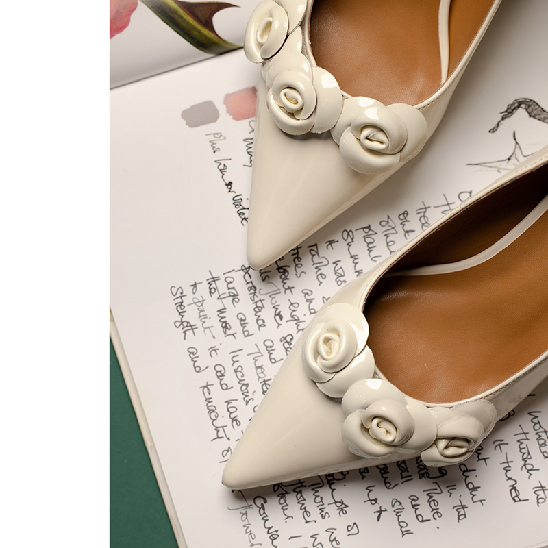 得足少女高跟单鞋优雅手工玫瑰花