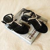 女鞋 得足少女 平底鞋 40码 2025新品 「星心」原创高级感夹趾T型凉鞋