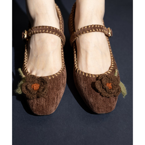 手工钩花玛丽珍鞋仙女风粗跟单鞋