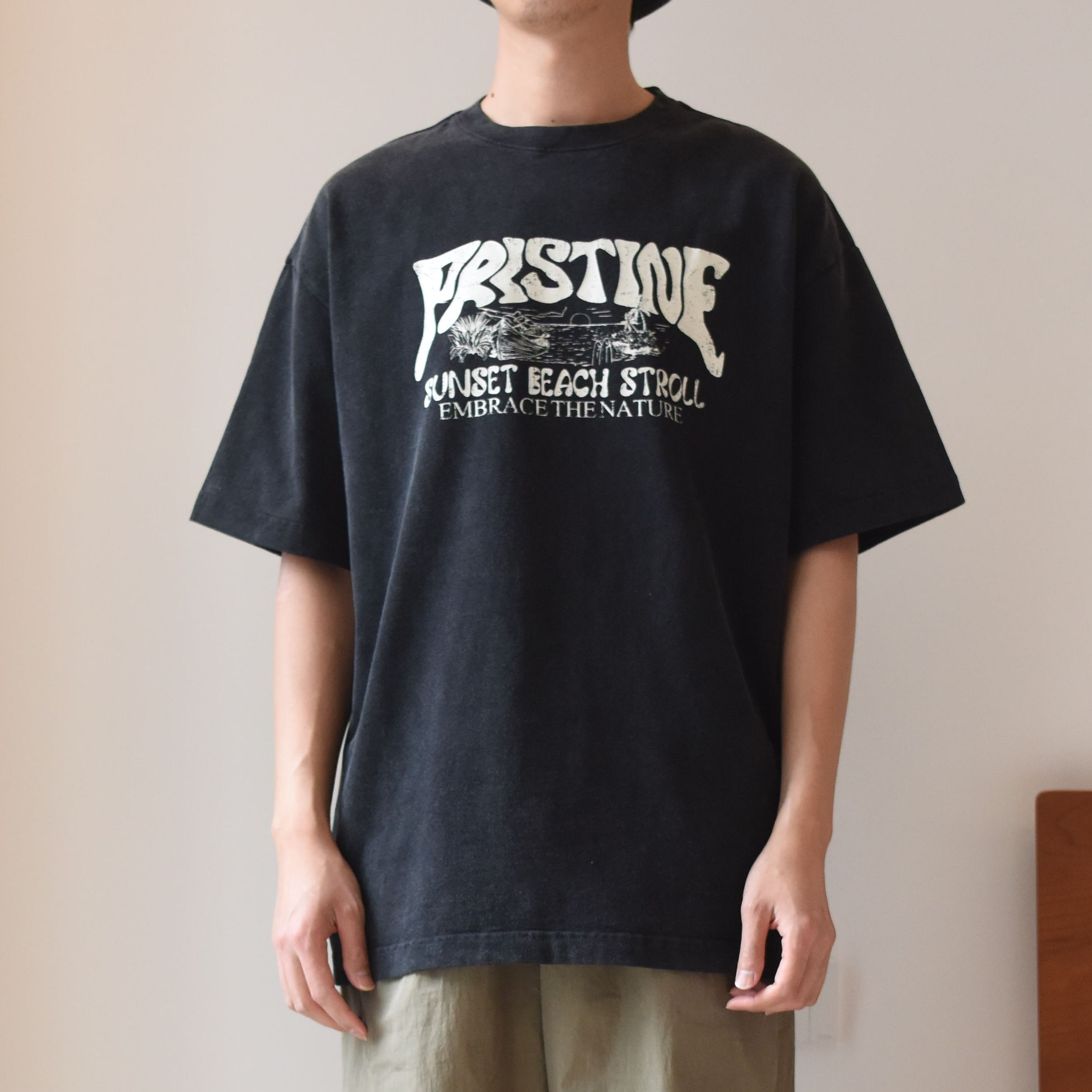 美式复古印花宽松落肩短袖T恤衫