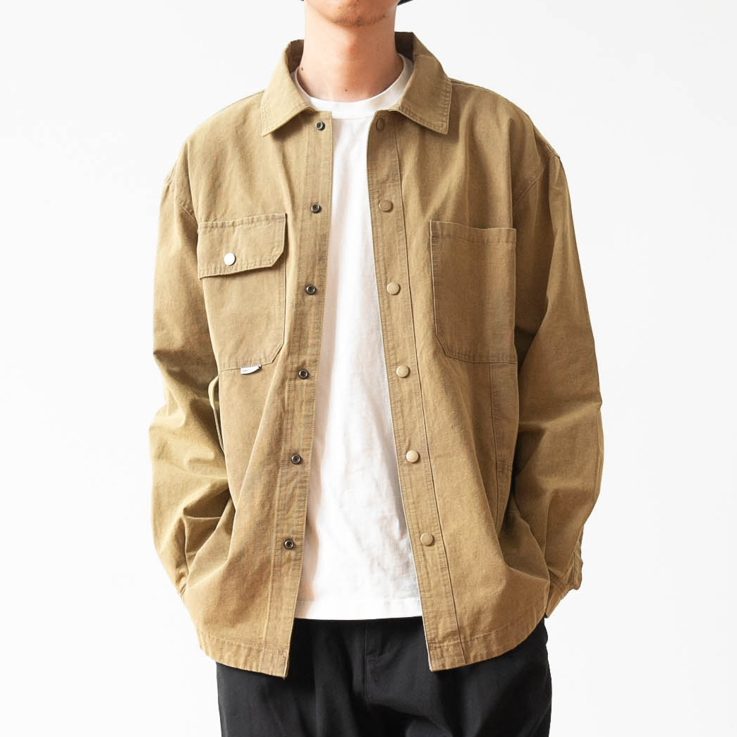 水洗做旧纯棉斜纹翻领多口袋衬衫