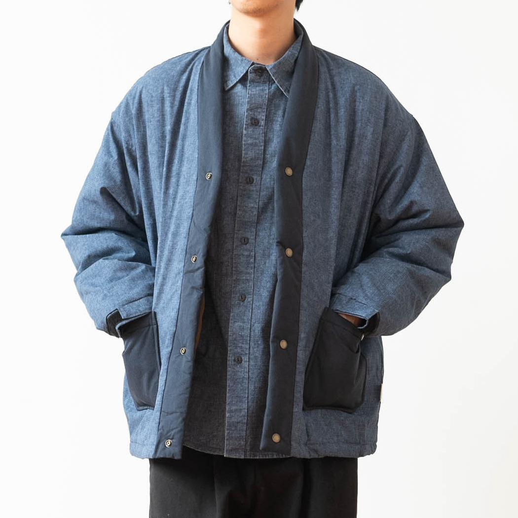 复古拼接水洗做旧牛仔蓝道袍棉衣