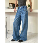 SpenPack 莱赛尔棉 侧股扭线斜插袋设计感宽松微喇阔腿牛仔长裤