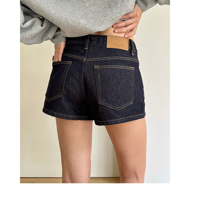 深蓝色莱赛尔牛仔质感低腰短裤