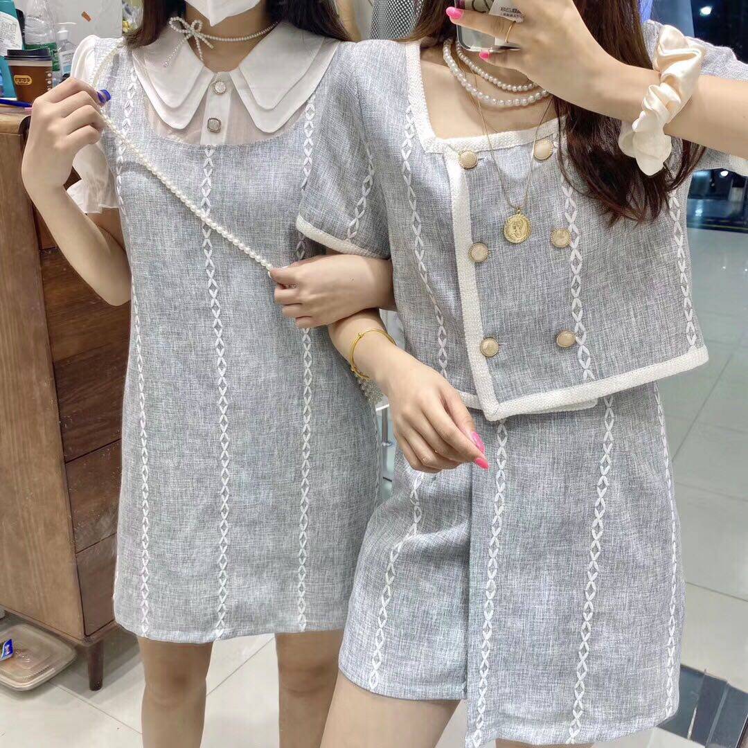 kikuchi新款十三行特价nc小香风格编织套装套裙法式小方领