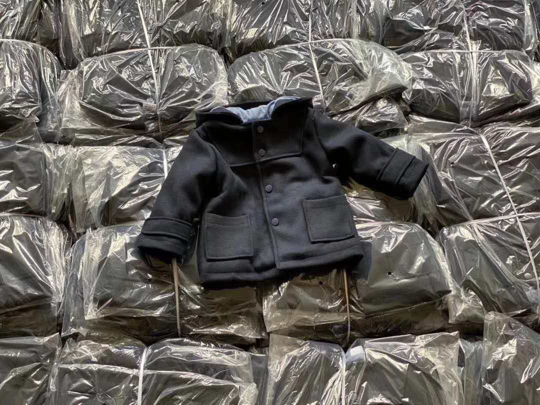 秋冬中长款夹棉毛呢外套男童连帽