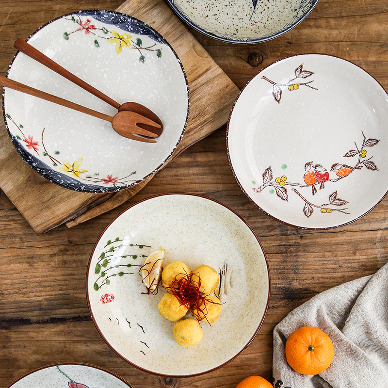 日式釉下彩陶瓷盘子家用厨房