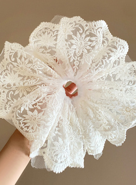 超仙白色蕾丝大肠发圈女高级感韩系慵懒风扎头发头绳超大绝美饰