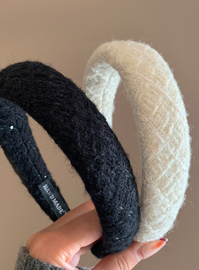 白色毛线针织宽边发箍女洗脸压发头箍外出百搭高颅顶头饰气质发卡