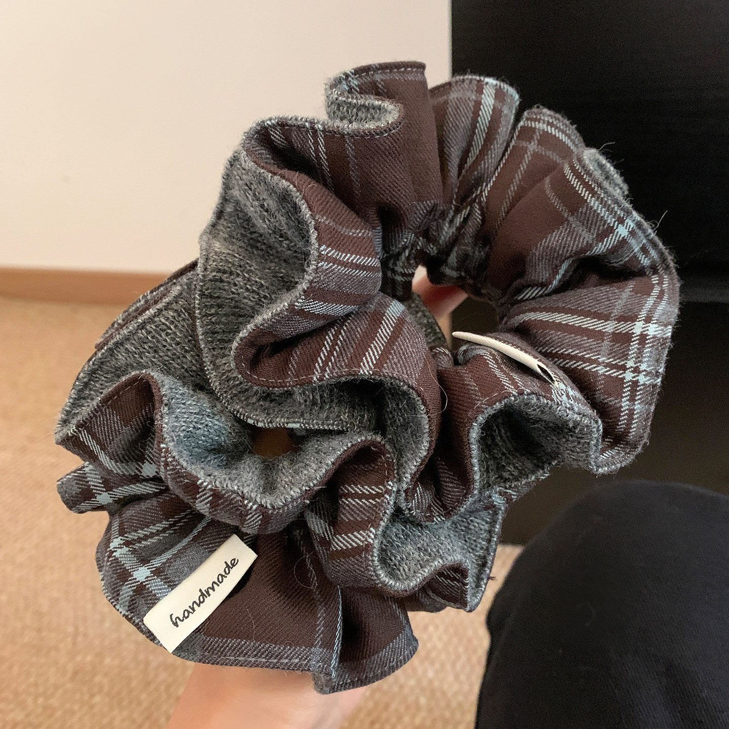 韩系蓝色格子毛线针织双层大肠发圈女气质丸子头超大头绳秋冬头饰,饰品/流行首饰/时尚饰品新,发饰,淘宝优惠券,粉丝福利购,淘宝优惠卷