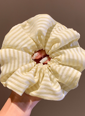 韩系简约加大号黄色条纹大肠发圈女超大扎头发马尾头绳慵懒风头饰