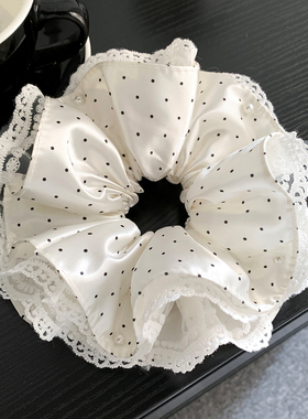 韩国重工白色波点蕾丝大肠发圈女气质高级感丸子头超大号头绳头饰