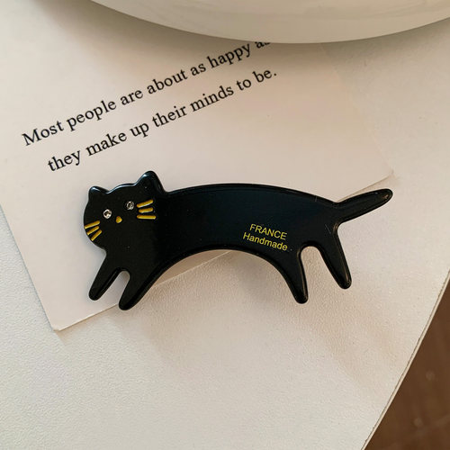 ins风黑色猫咪发夹边夹侧边简约