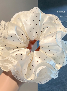 韩系超仙白色波点蕾丝大肠发圈女高级感丸子头马尾超大号头绳头饰