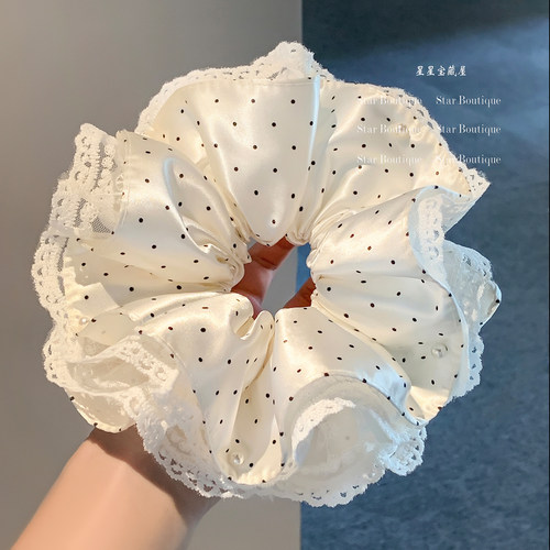 韩系超仙！白色波点蕾丝大肠发圈