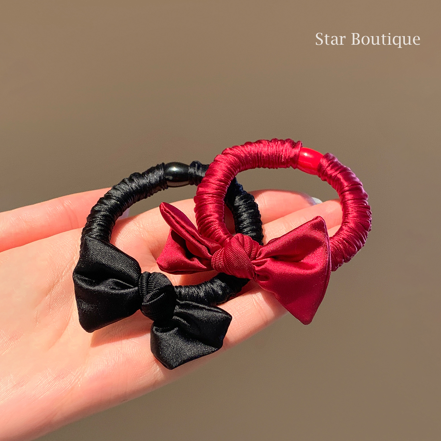 韩系甜美红色蝴蝶结缎面小肠发圈