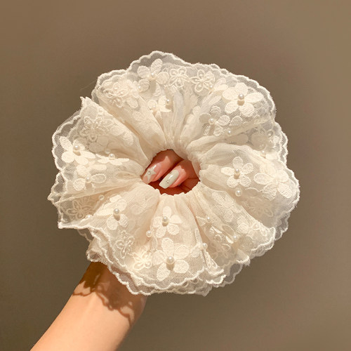 法式超仙刺绣珍珠花朵蕾丝发圈