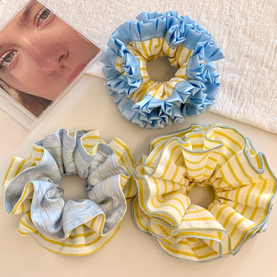 柠檬苏打水~黄色系条纹大肠发圈女韩系超大扎头发低马尾头绳头饰