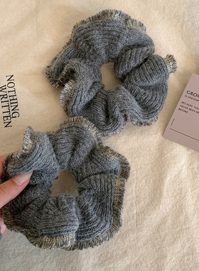 韩系复古灰色毛线针织大肠发圈女高级感低马尾扎头发气质头绳发饰