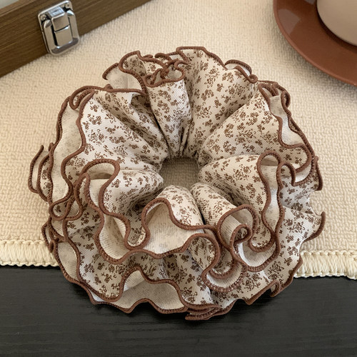 韩系咖色碎花包边四层大肠发圈