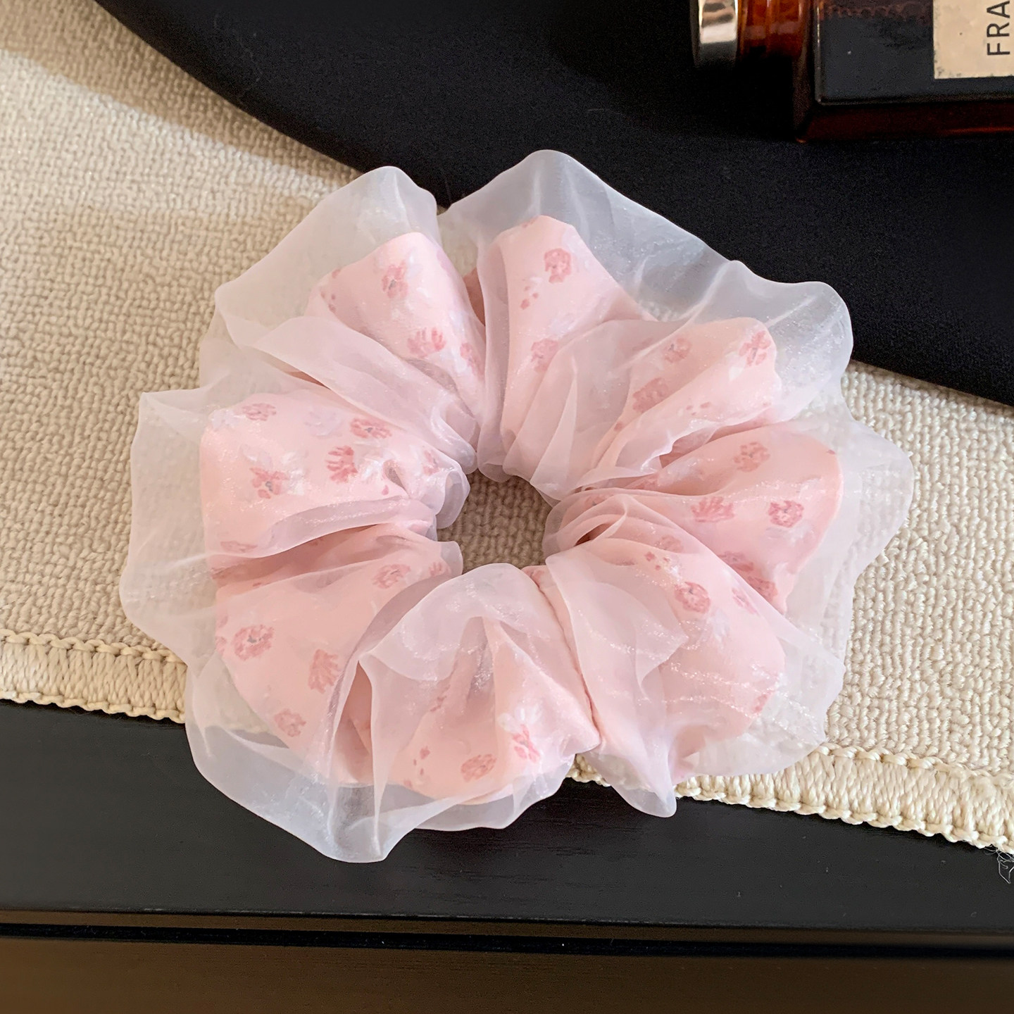 法式温柔粉色碎花网纱大肠发圈女高级感丸子头马尾头绳百搭头饰,饰品/流行首饰/时尚饰品新,发饰,淘宝优惠券,粉丝福利购,淘宝优惠卷