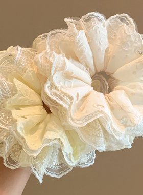 韩系奶油黄色蕾丝大肠发圈高级感超大号丸子头扎头发头绳气质头饰