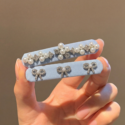 韩国精致奶蓝色珍珠发夹