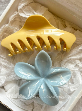 韩系简约黄色醋酸加大号抓夹女高级感后脑勺盘发鲨鱼夹发卡头饰