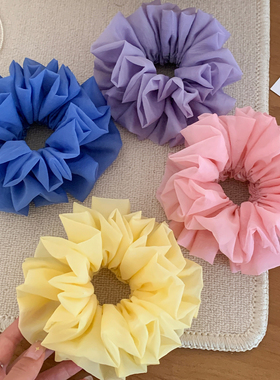 韩系重工黄色褶皱绣球大肠发圈女超大丸子头马尾头绳气质百搭头绳