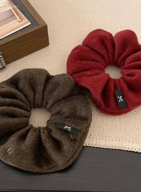 秋冬高级感红色毛绒大肠发圈女气质超大丸子头扎头发头绳百搭头饰