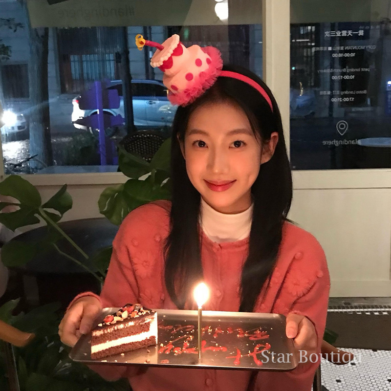 可爱粉色生日蛋糕发箍女拍照道具