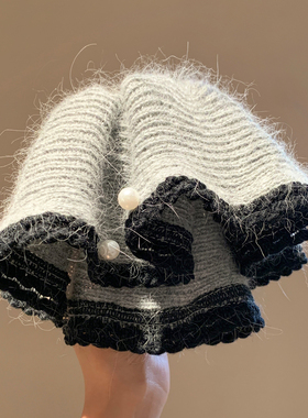 韩国灰色兔毛针织珍珠抓夹女韩系气质后脑勺盘发鲨鱼夹子发夹头饰