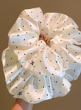 法式白色波点大肠发圈女超大高级感丸子头扎头发皮筋头绳气质头饰