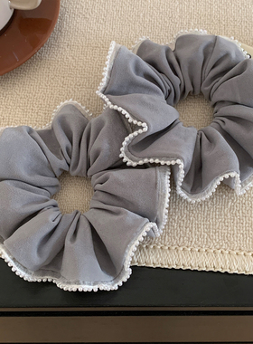 韩系简约灰色布艺珍珠大肠发圈女气质高级感丸子头超大头绳头饰