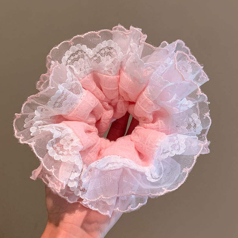 芭蕾少女！法式粉色蕾丝大肠发圈