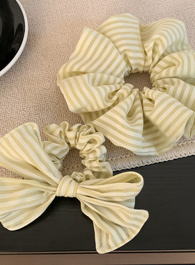 韩系清新黄色条纹大肠发圈女超大丸子头扎头发头绳ins风百搭头饰